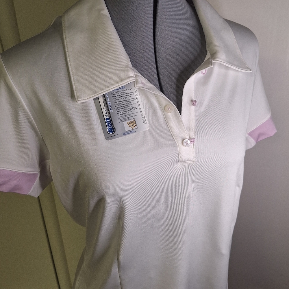 NWT Classic White and Pink Trim Golf Shirt Size M